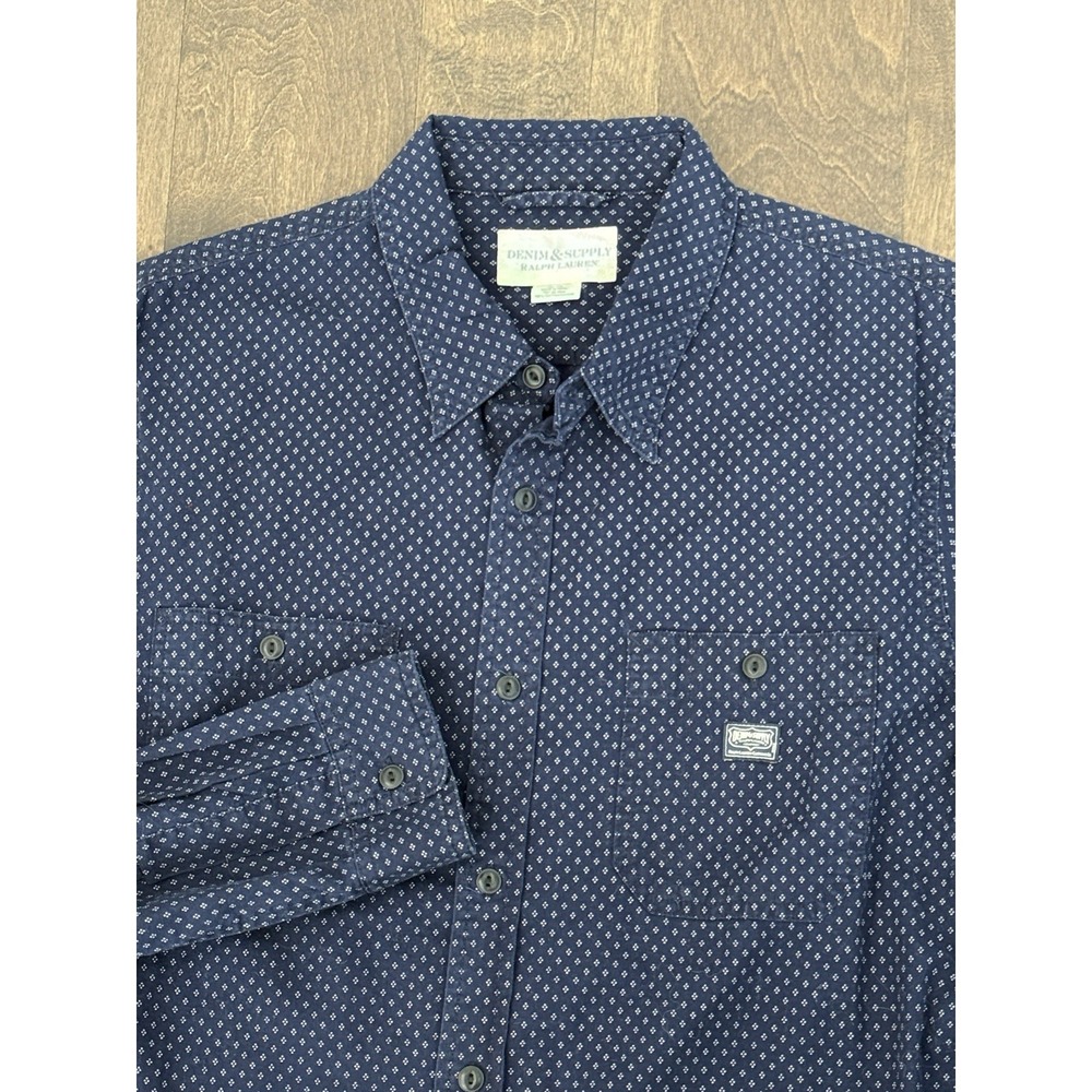 Denim & Supply Ralph Lauren Shirt Mens XL Navy Dots Pattern Oxford Long Sleeve